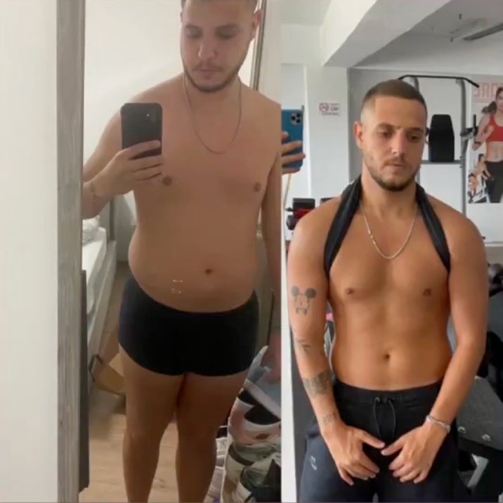 Liroi V. 12-week body transformation before and after front comparison